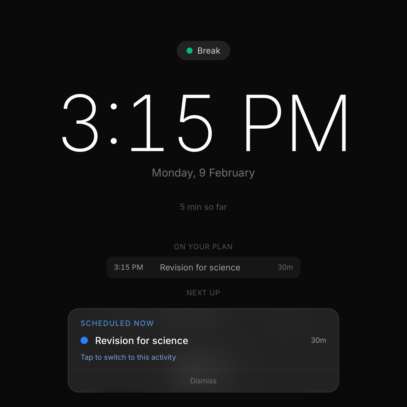 Notification nudging the user to switch activities